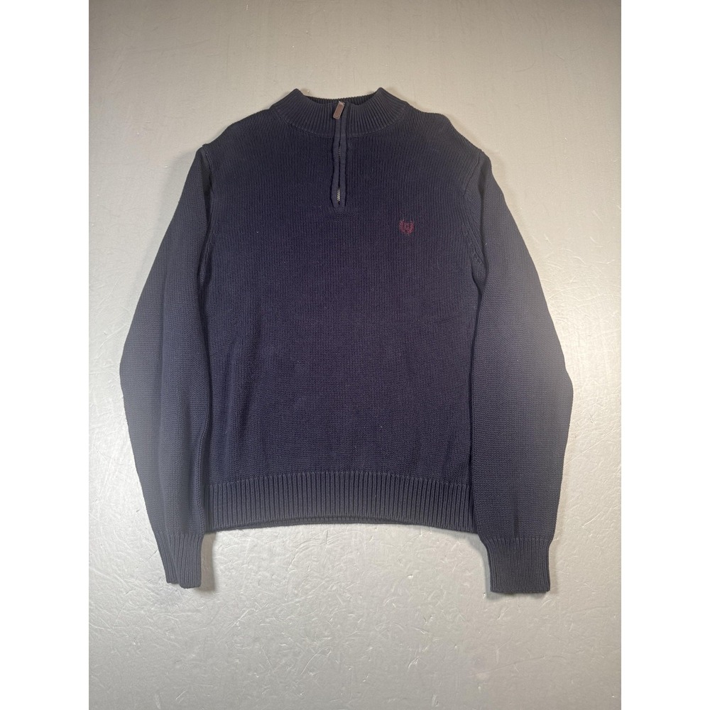 Chaps Sweater Mens Large Navy‎ Blue Quarter Zip Mock Neck Cotton Knit Pullover